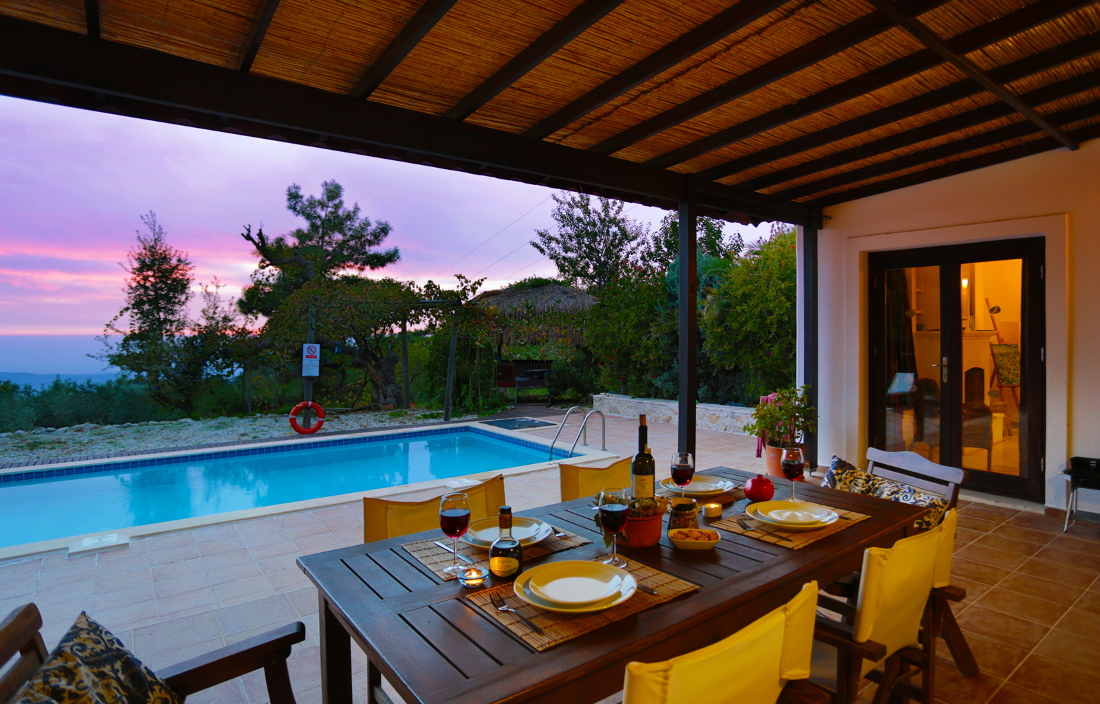 Dining on the terrace at dusk